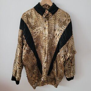 Women's Vintage Made in France Ostentatious Feather-Print Jacket-L/XL (+/- )